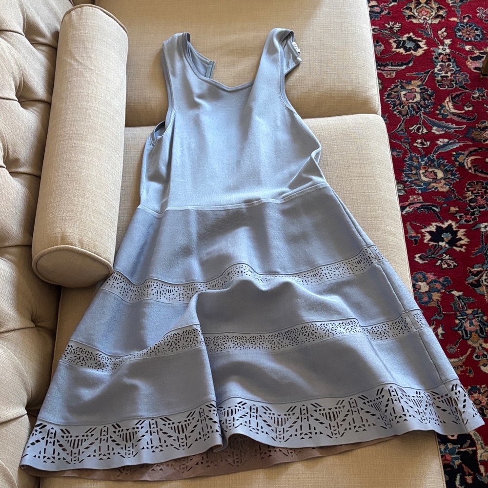 Parker Light Blue Laser-Cut Fit & Flare Dress